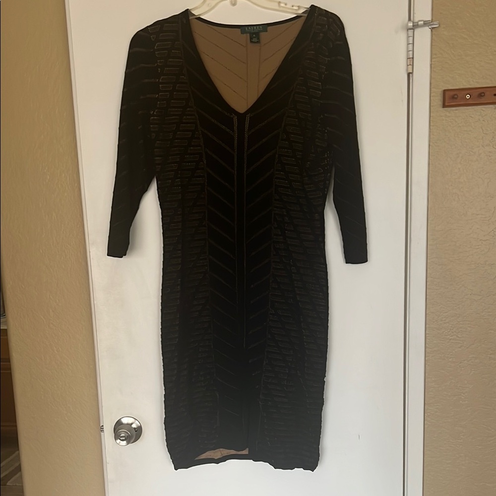 Lauren Ralph Lauren Black Bodycon V-Neck Dress